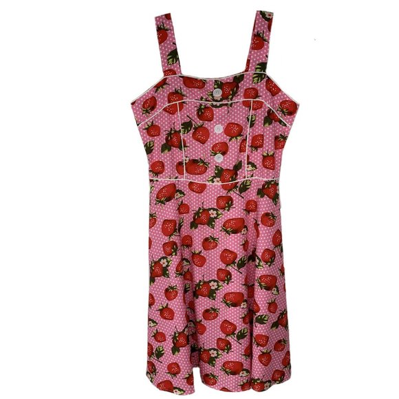 NEW Pinup Rockabilly Dress Retro Strawberries Pink - Picture 2 of 8